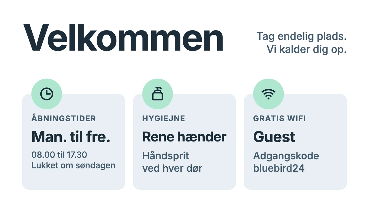 Velkomst med tre infokort