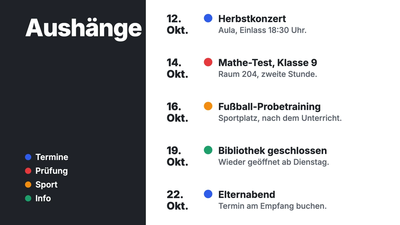 Aushänge im Stundenplanstil