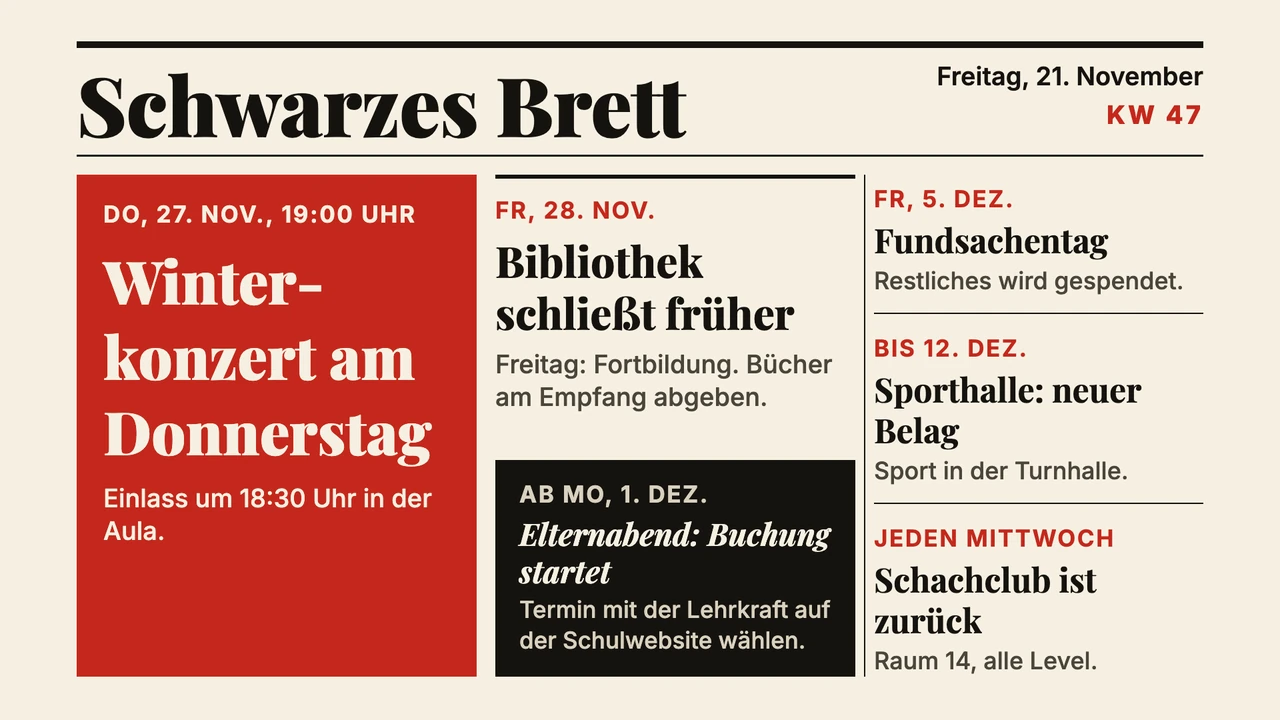 Aushänge als Titelseite