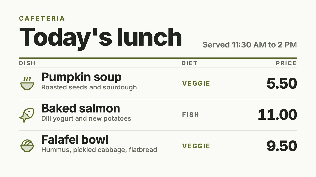 Lunch table with diet tags