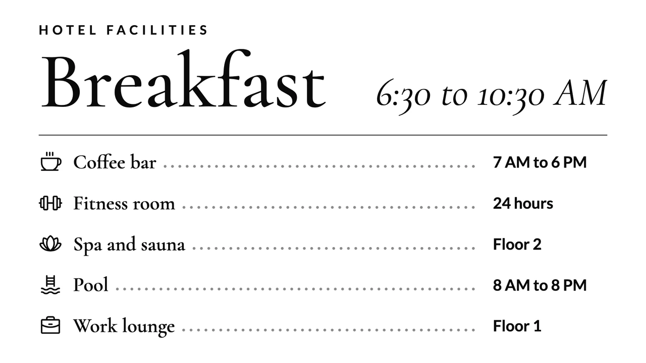 Breakfast hours menu list