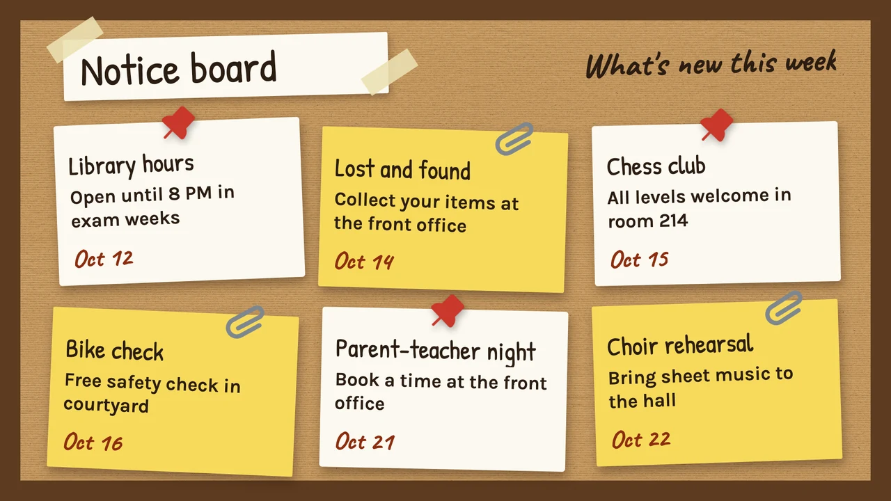Cork board notices