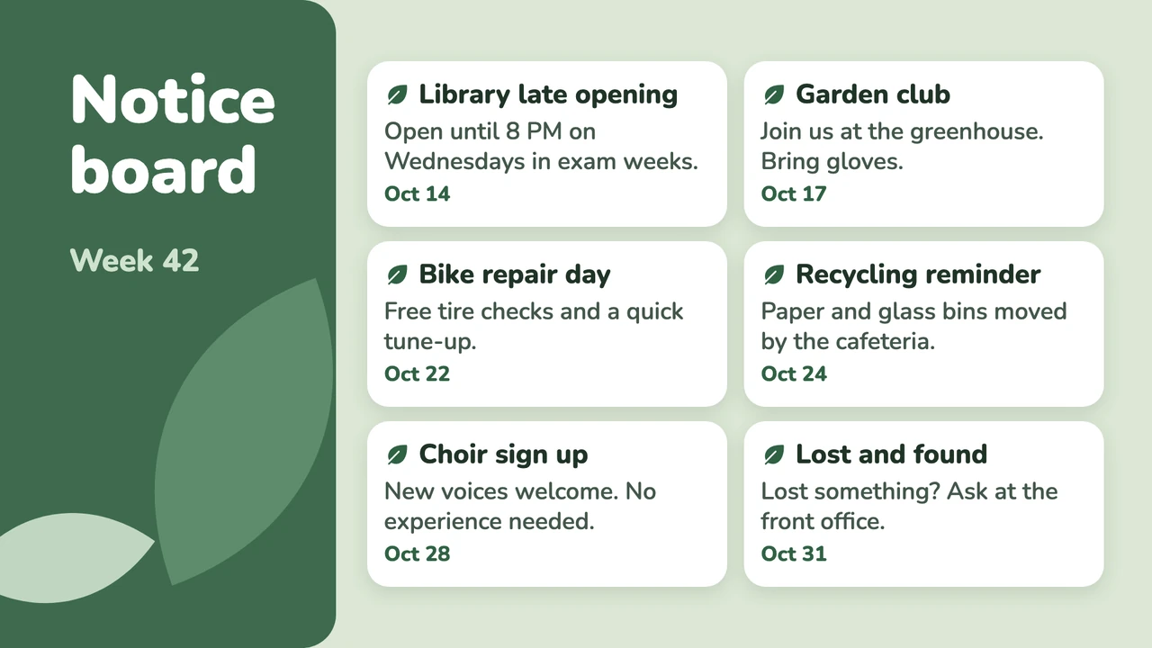 Sage leaf notice cards
