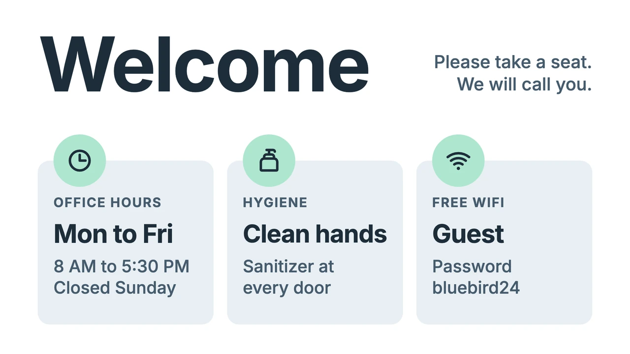 Giant welcome info cards
