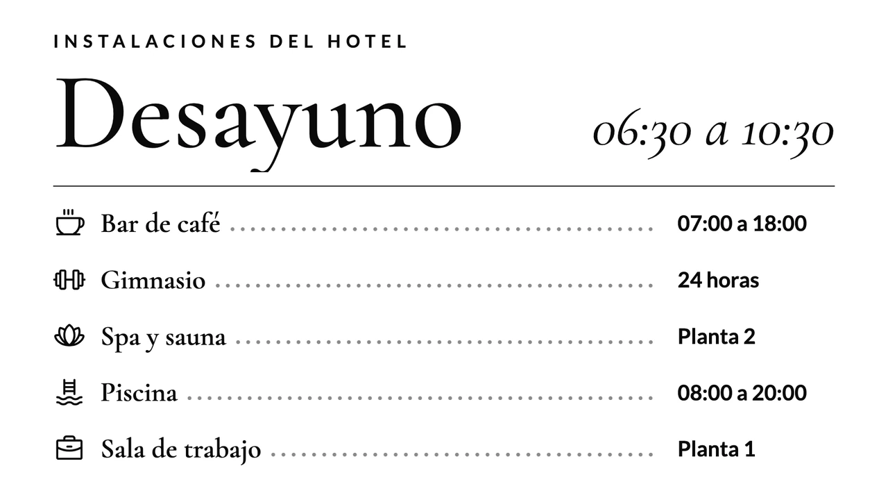 Carta de horarios del hotel