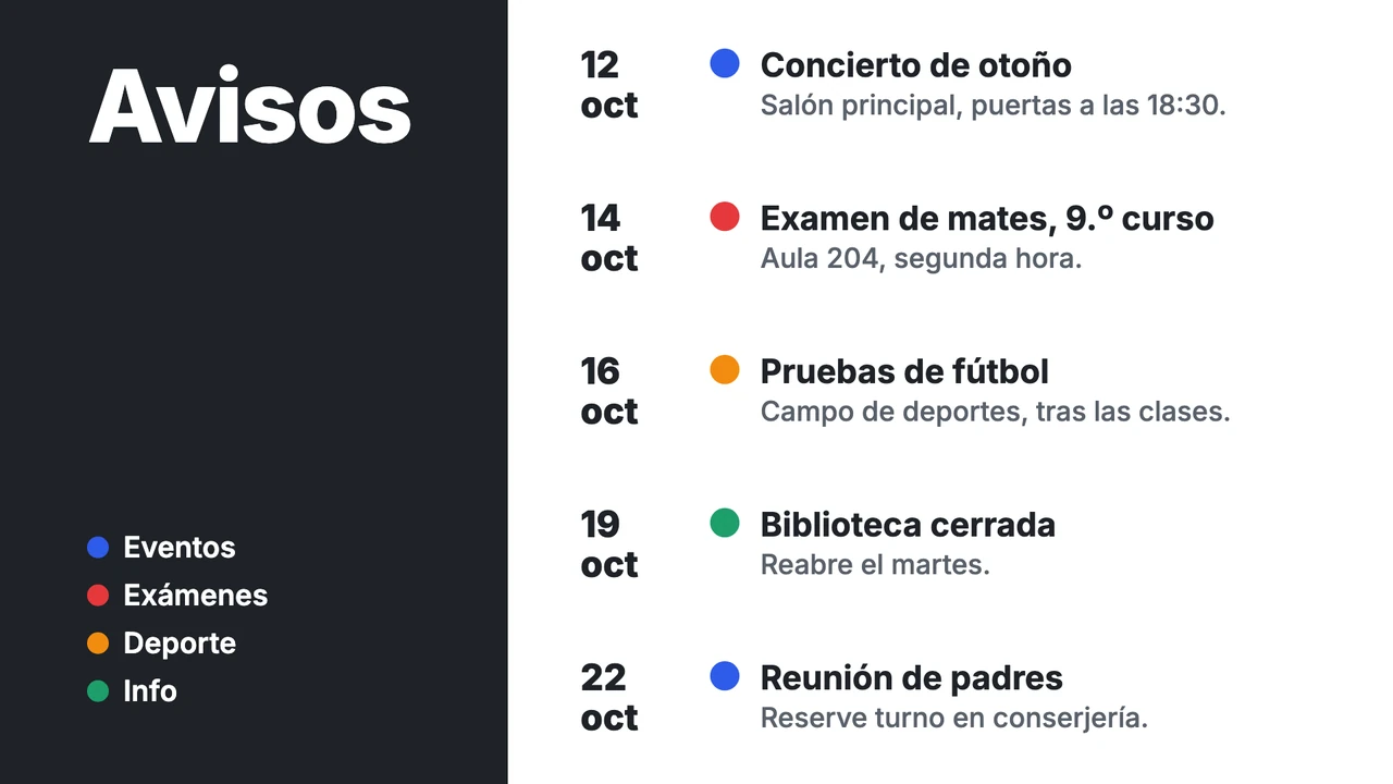 Tablón tipo horario