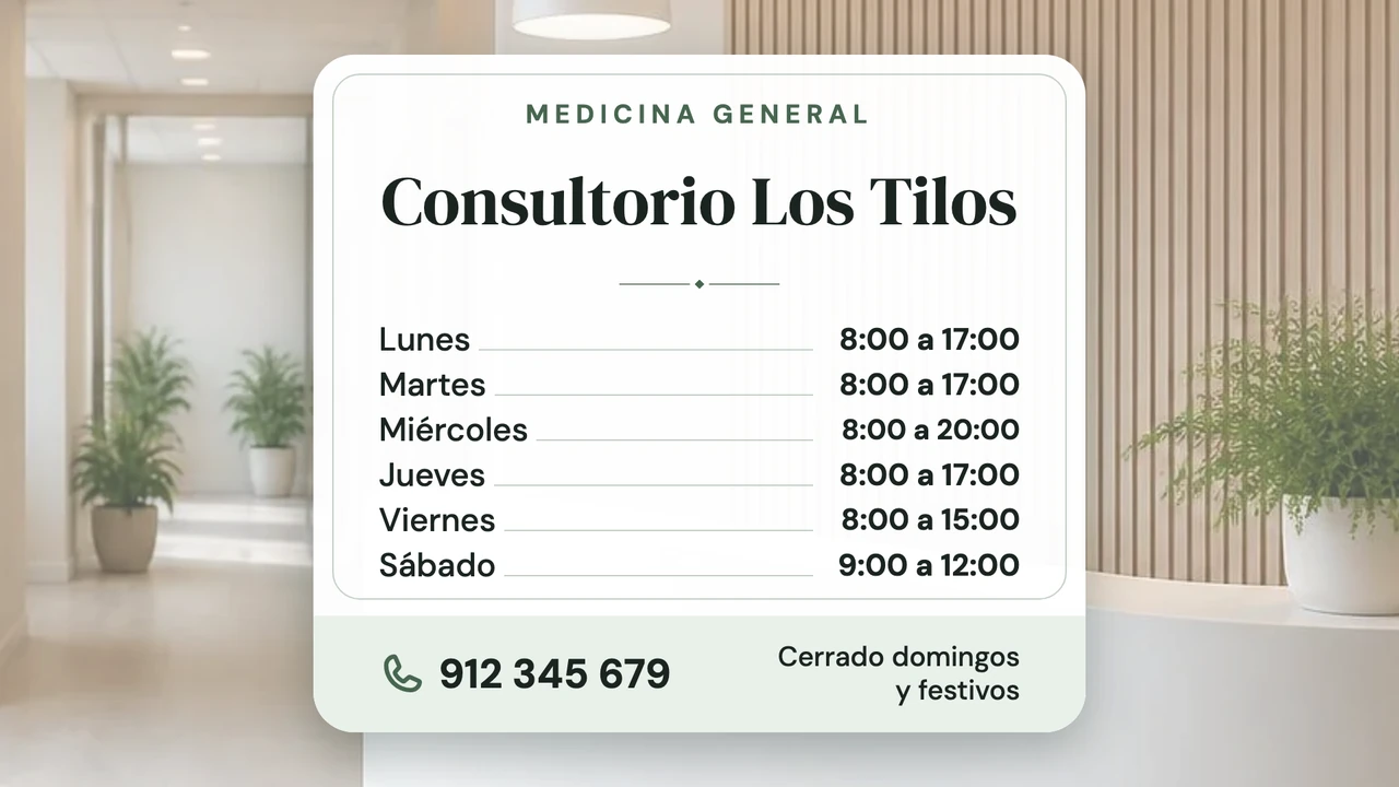 Horario en tarjeta enmarcada
