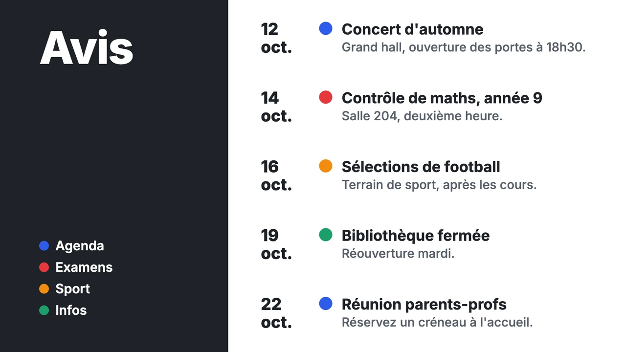 Avis façon horaires