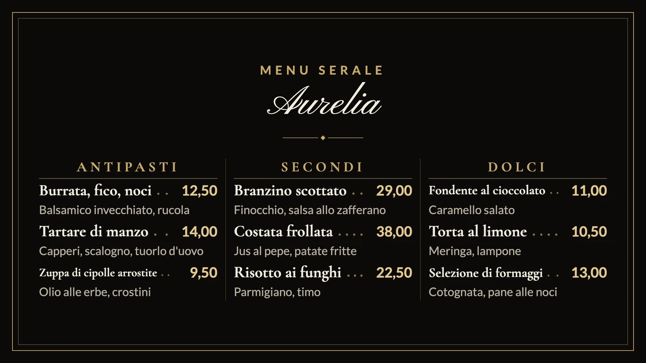 Carta menu nero e oro