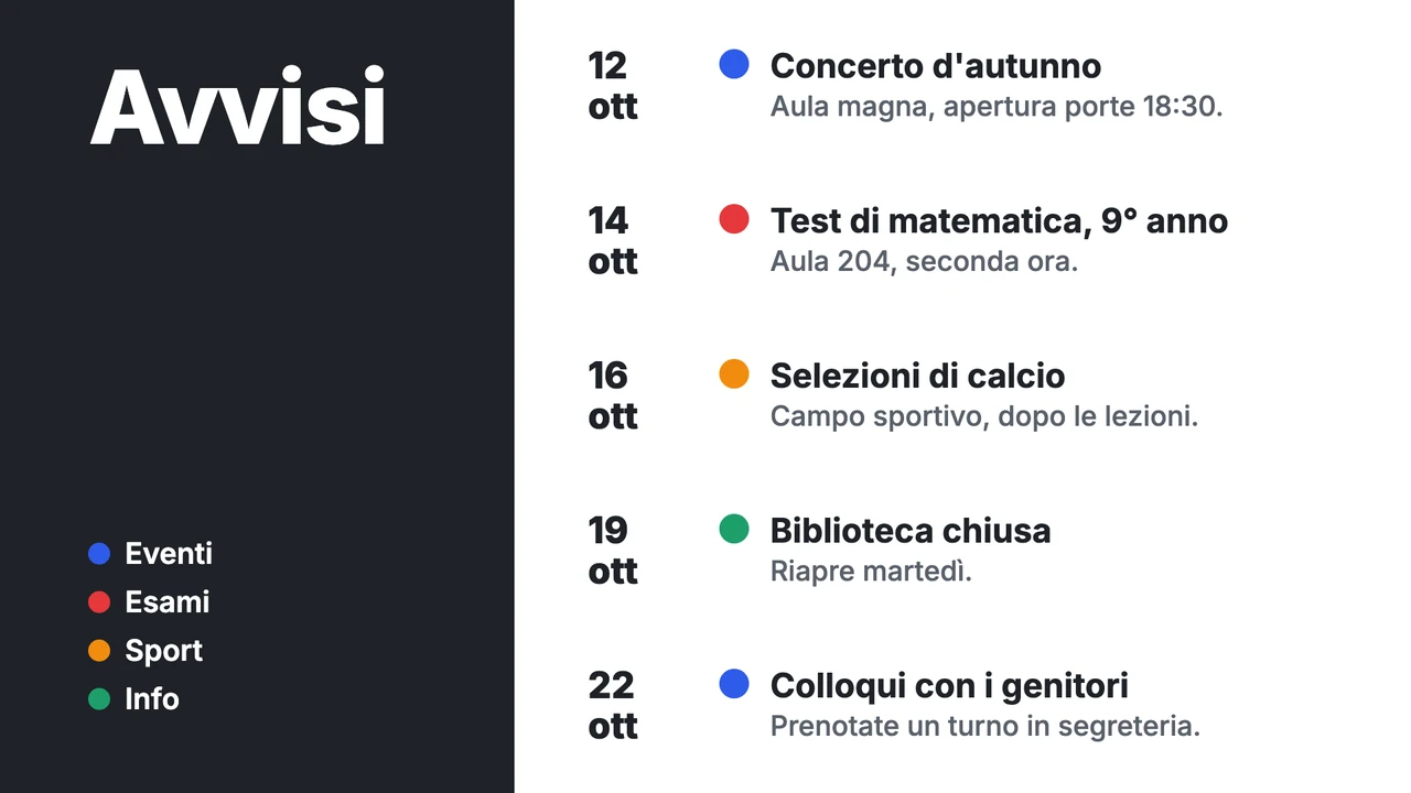 Bacheca in stile orario