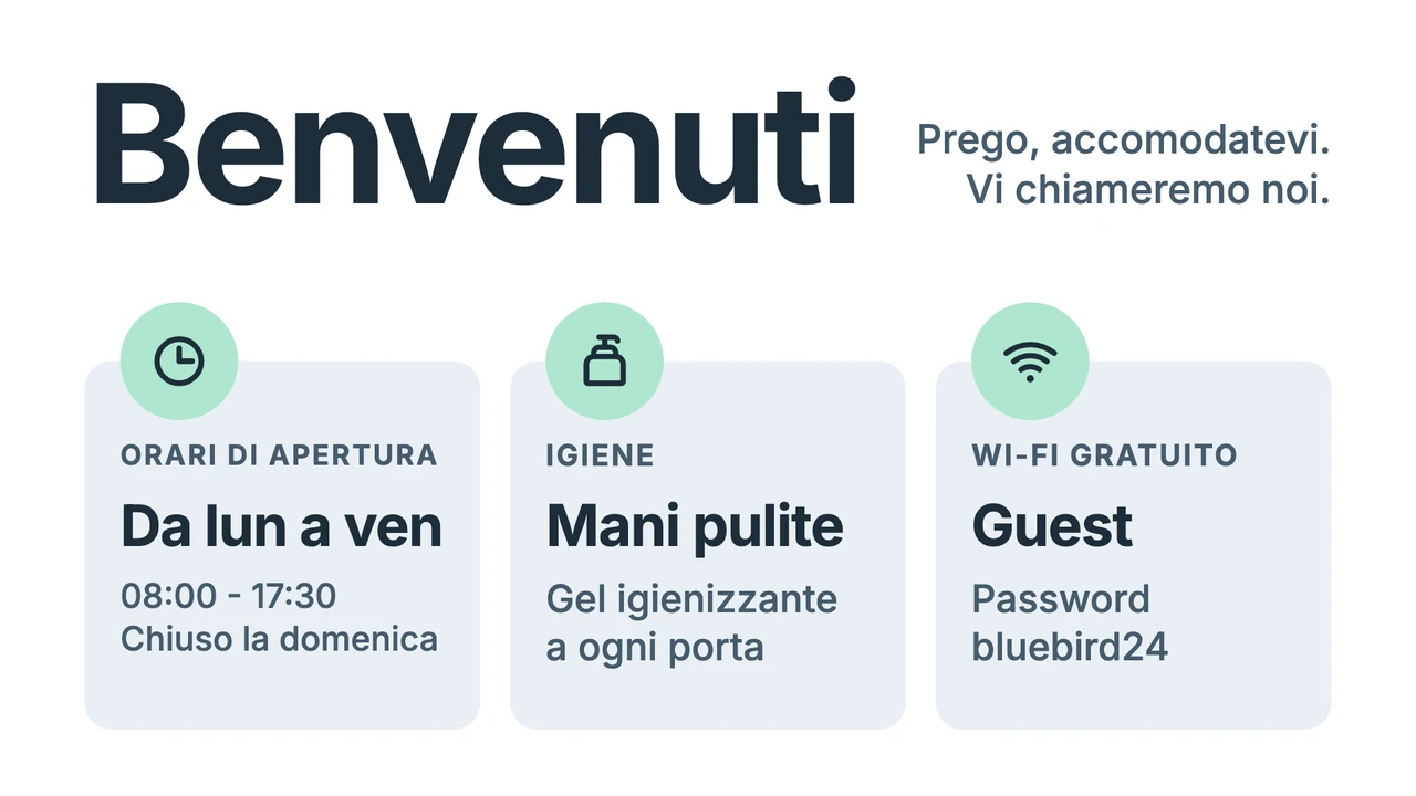 Benvenuto e tre schede info