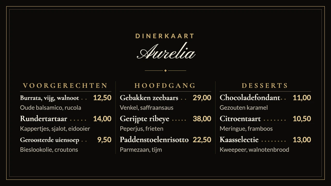 Zwart-gouden menukaart