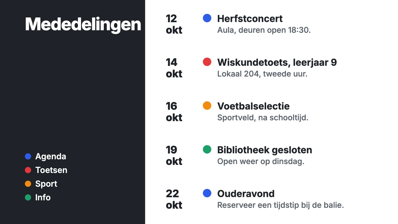 Mededelingen als rooster