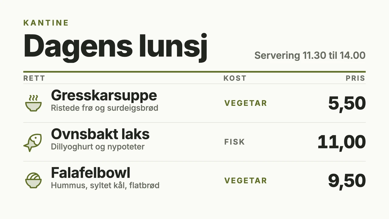 Lunsjtabell med kosttags