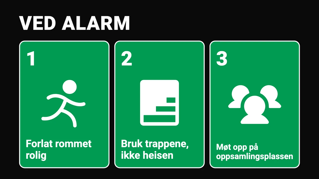 Rømningsskilt med trinn