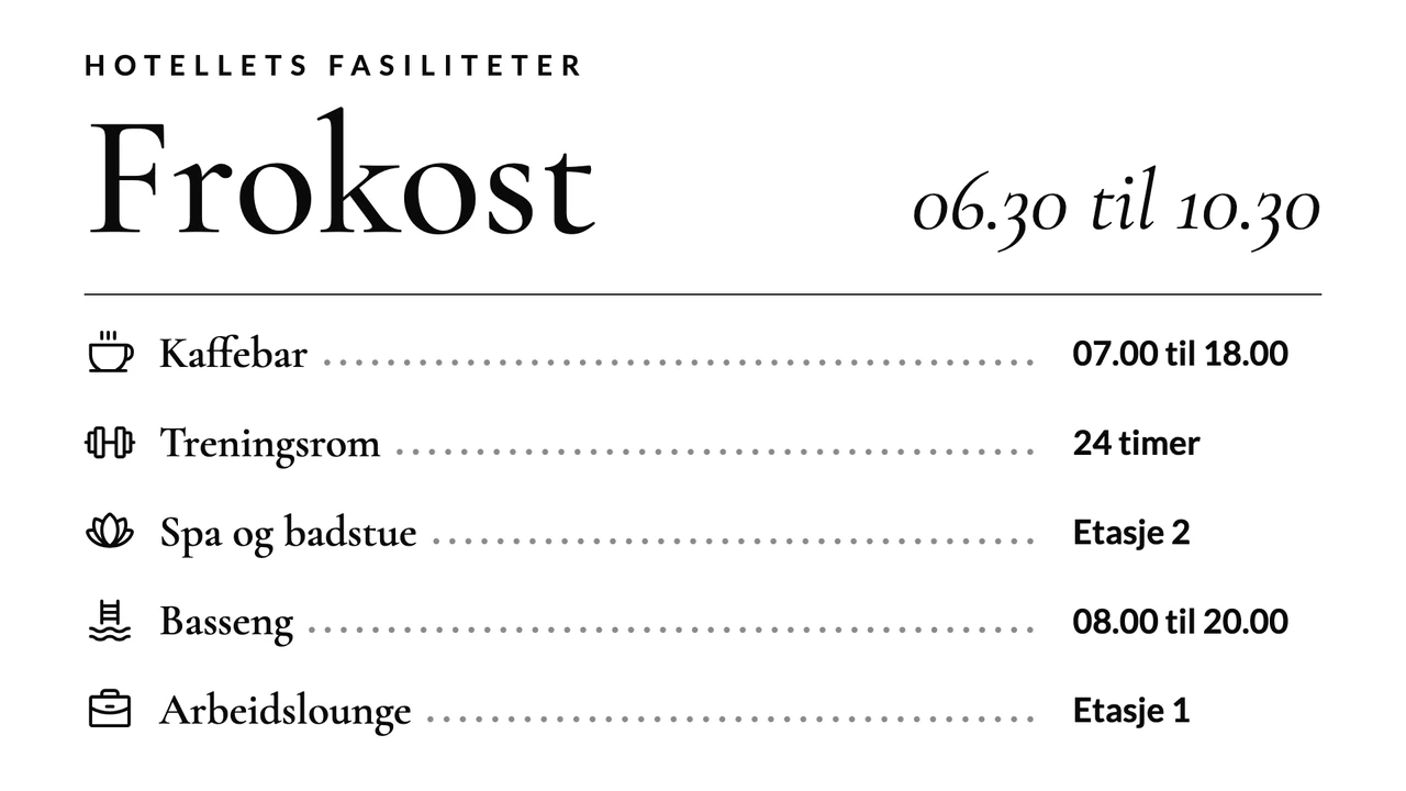 Frokosttider som menyliste
