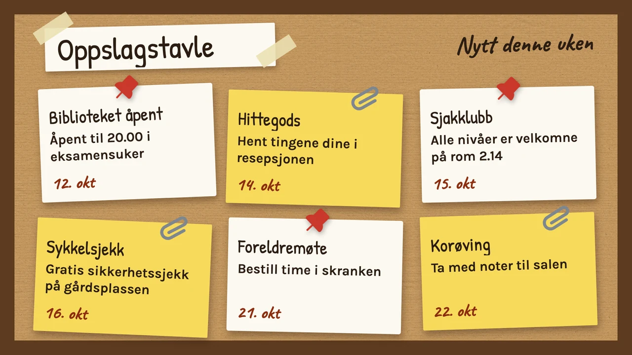 Oppslag på korktavle
