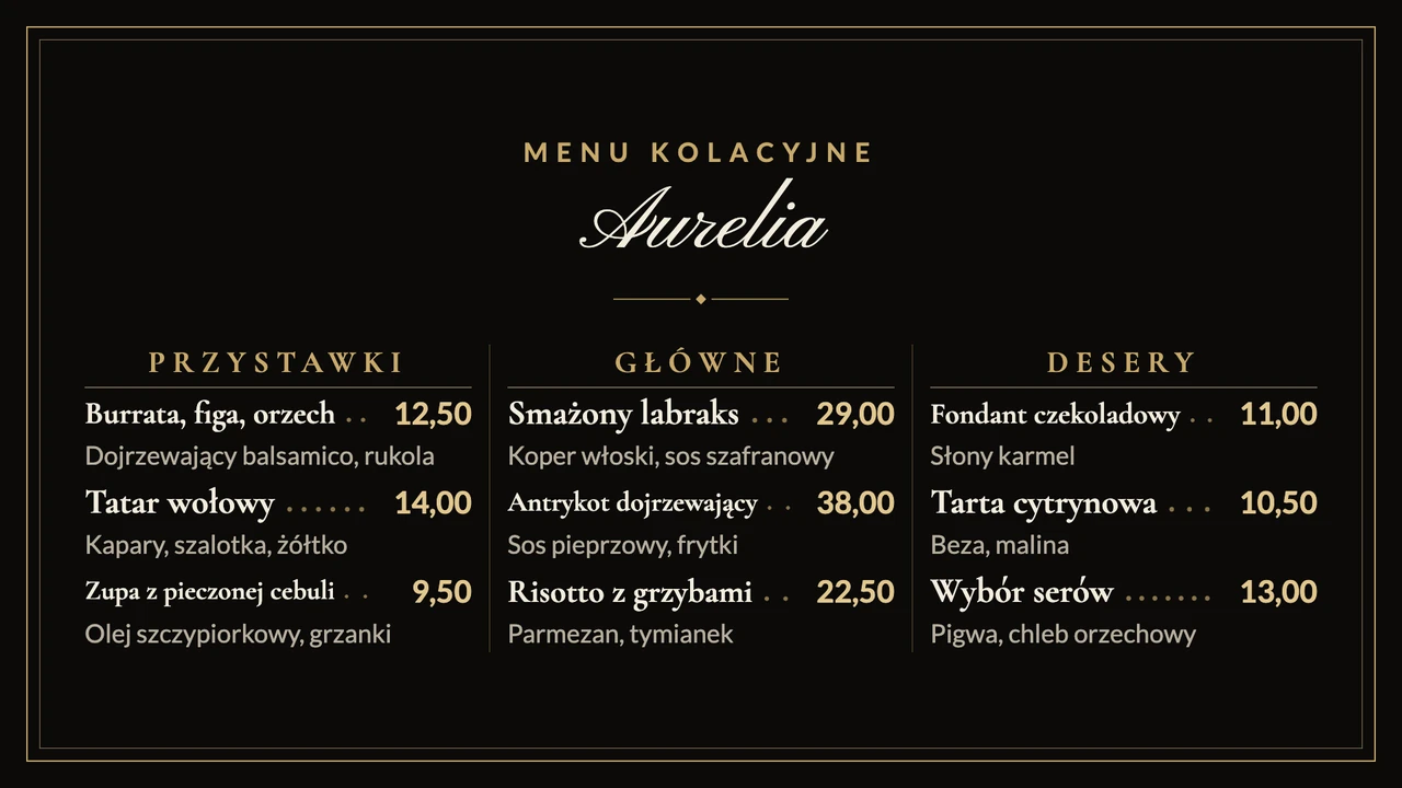 Czarno-złota karta menu