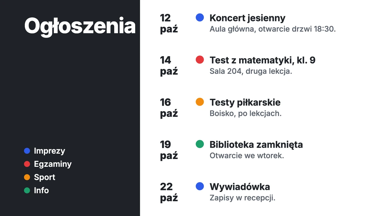 Tablica ogłoszeń jak rozkład