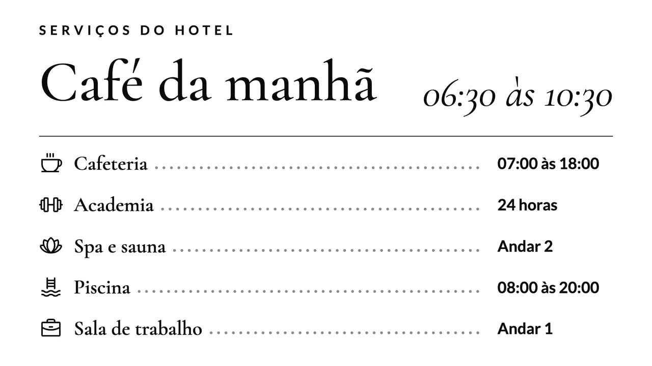 Horários em lista de cardápio