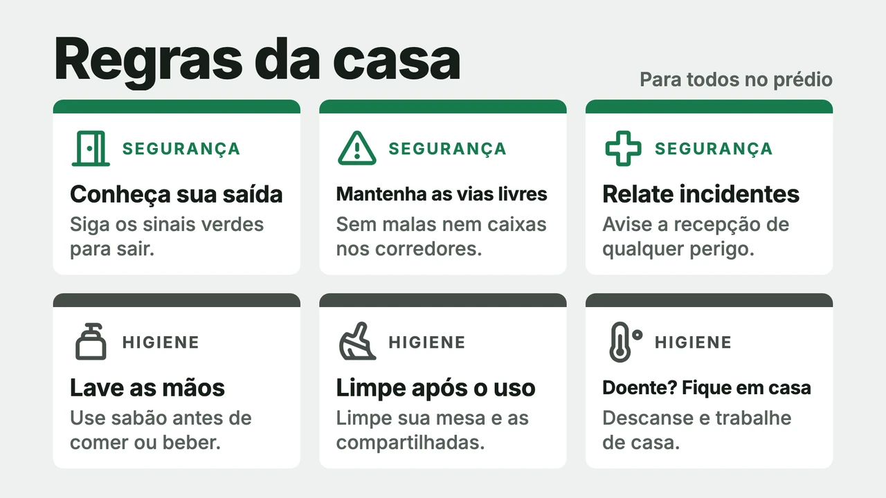 Seis cartões de regras