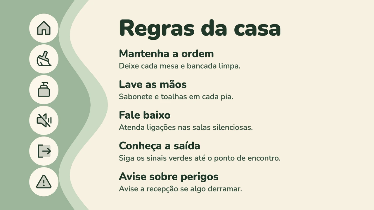 Coluna de regras com ícones
