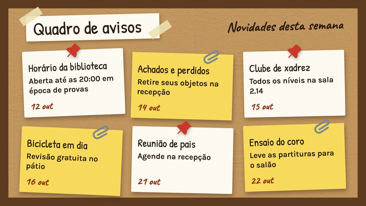 Avisos em painel de cortiça