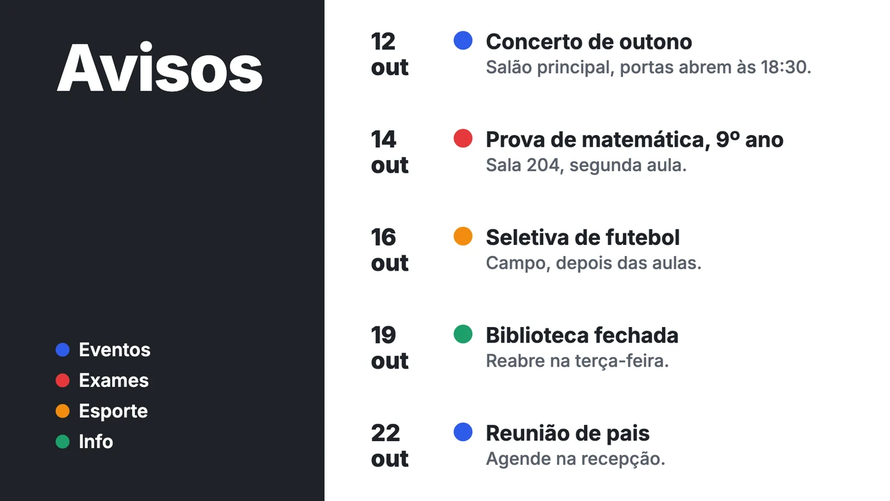 Avisos em estilo de horário