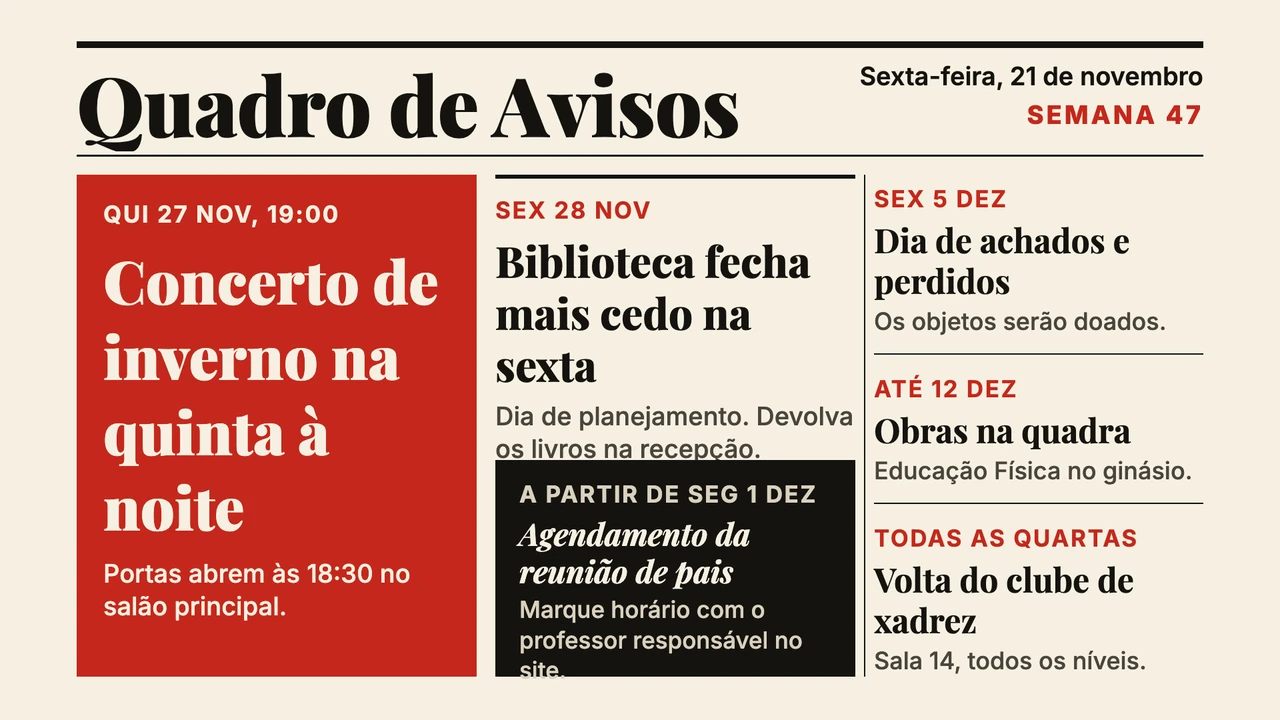 Avisos na primeira página