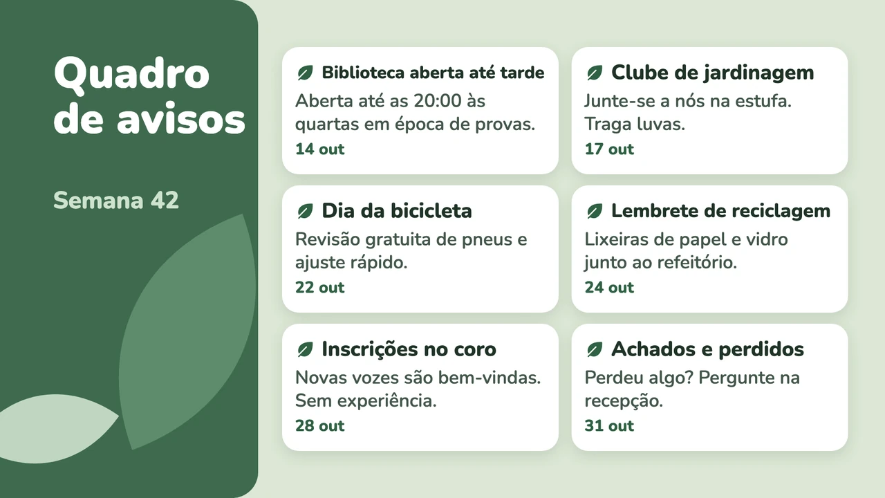 Cartões de aviso em folha