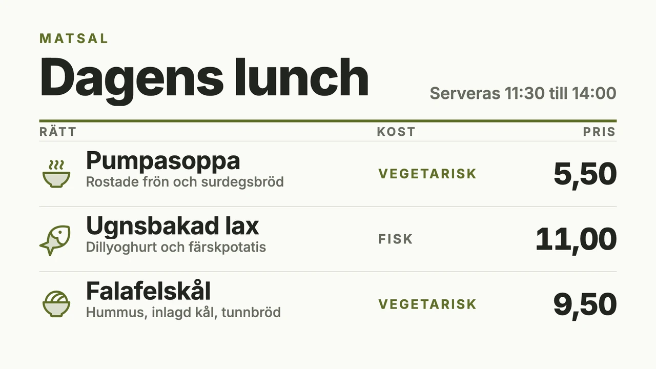 Lunchtabell med kosttaggar
