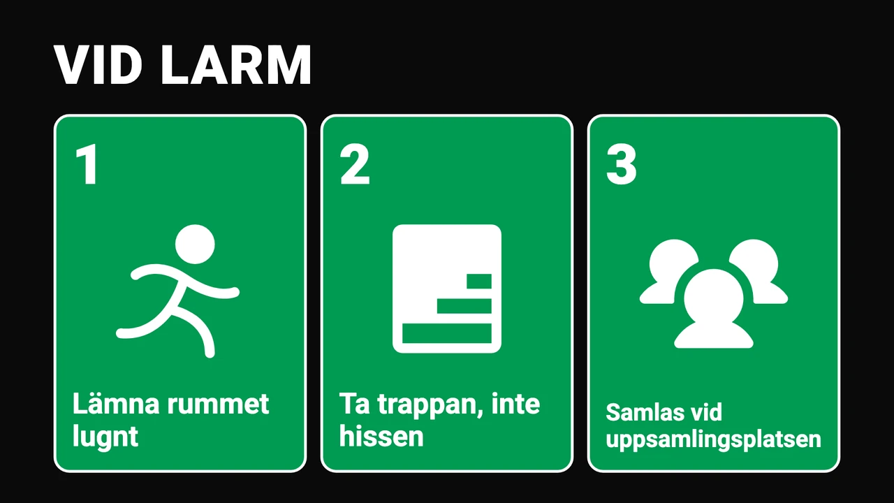 Utrymningssteg som skyltar