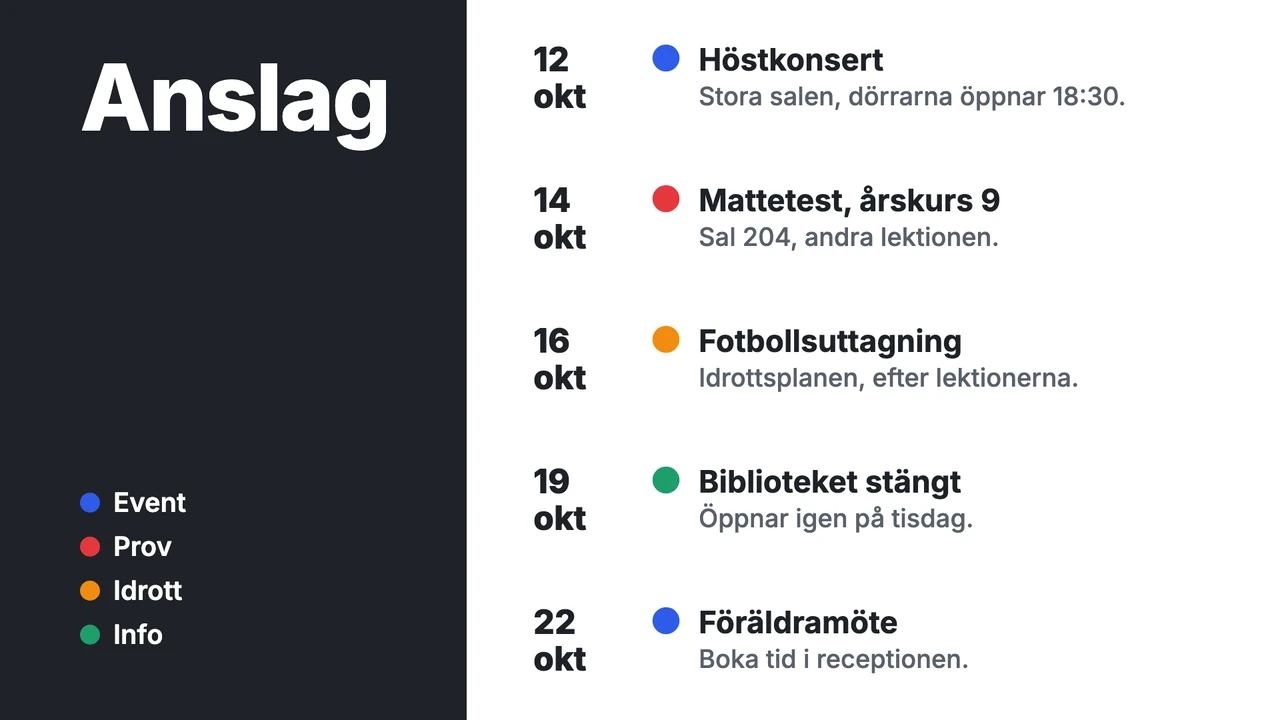 Anslag i tidtabellsstil