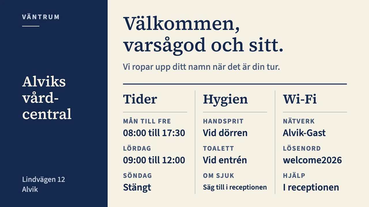 Väntrum med broschyrrygg