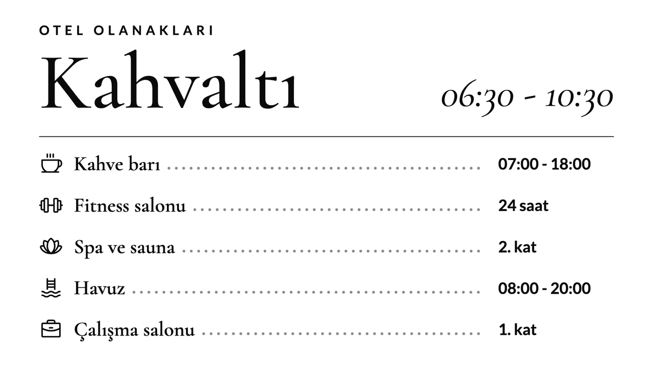Kahvaltı saatli menü listesi