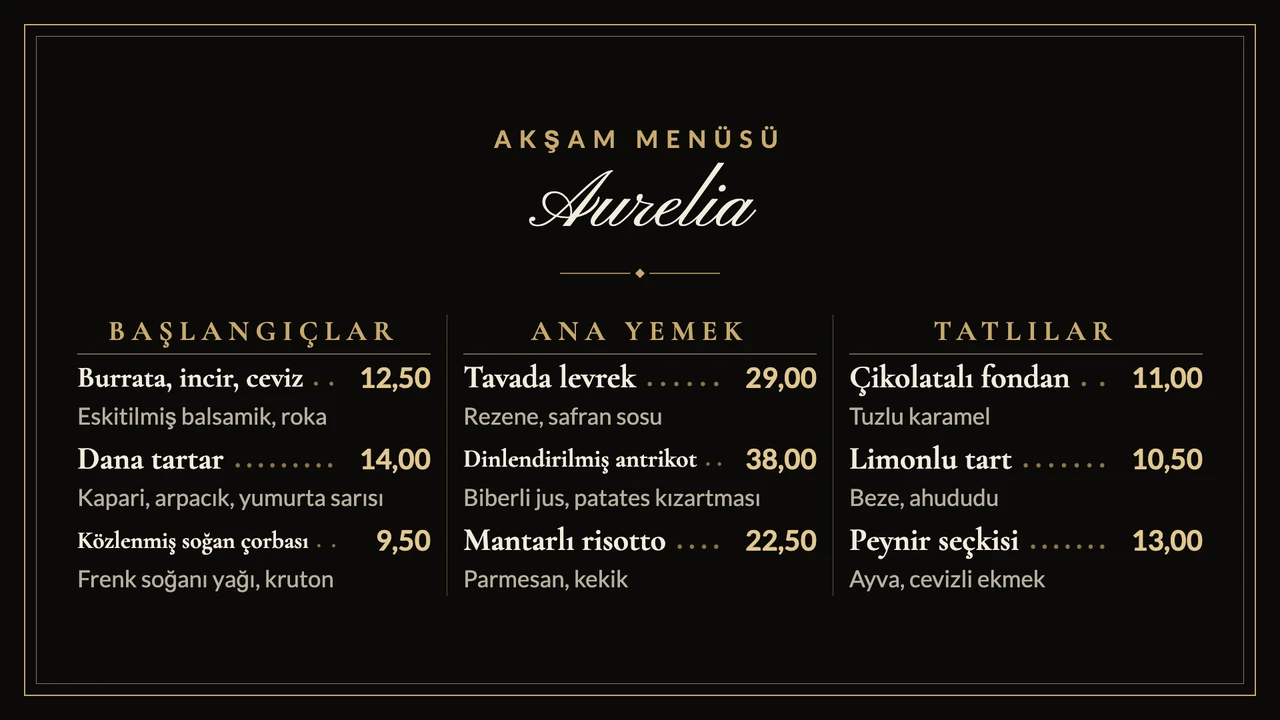 Siyah altın menü kartı