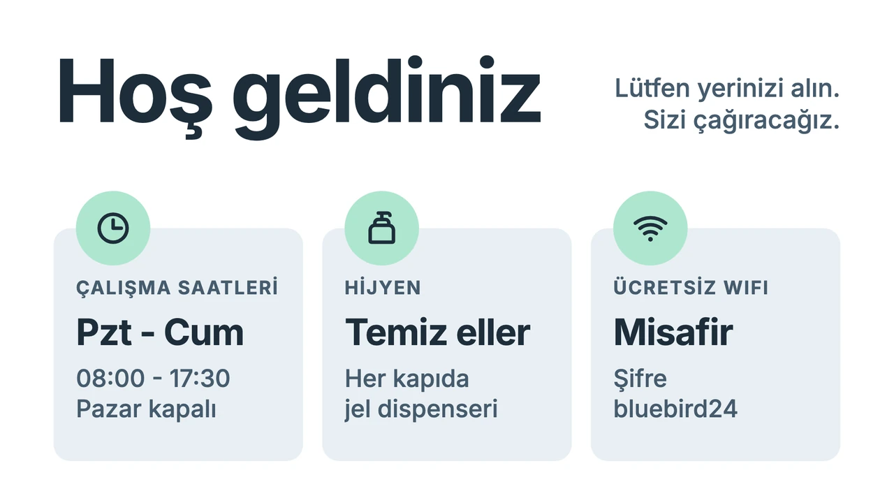 Dev karşılama bilgi kartları