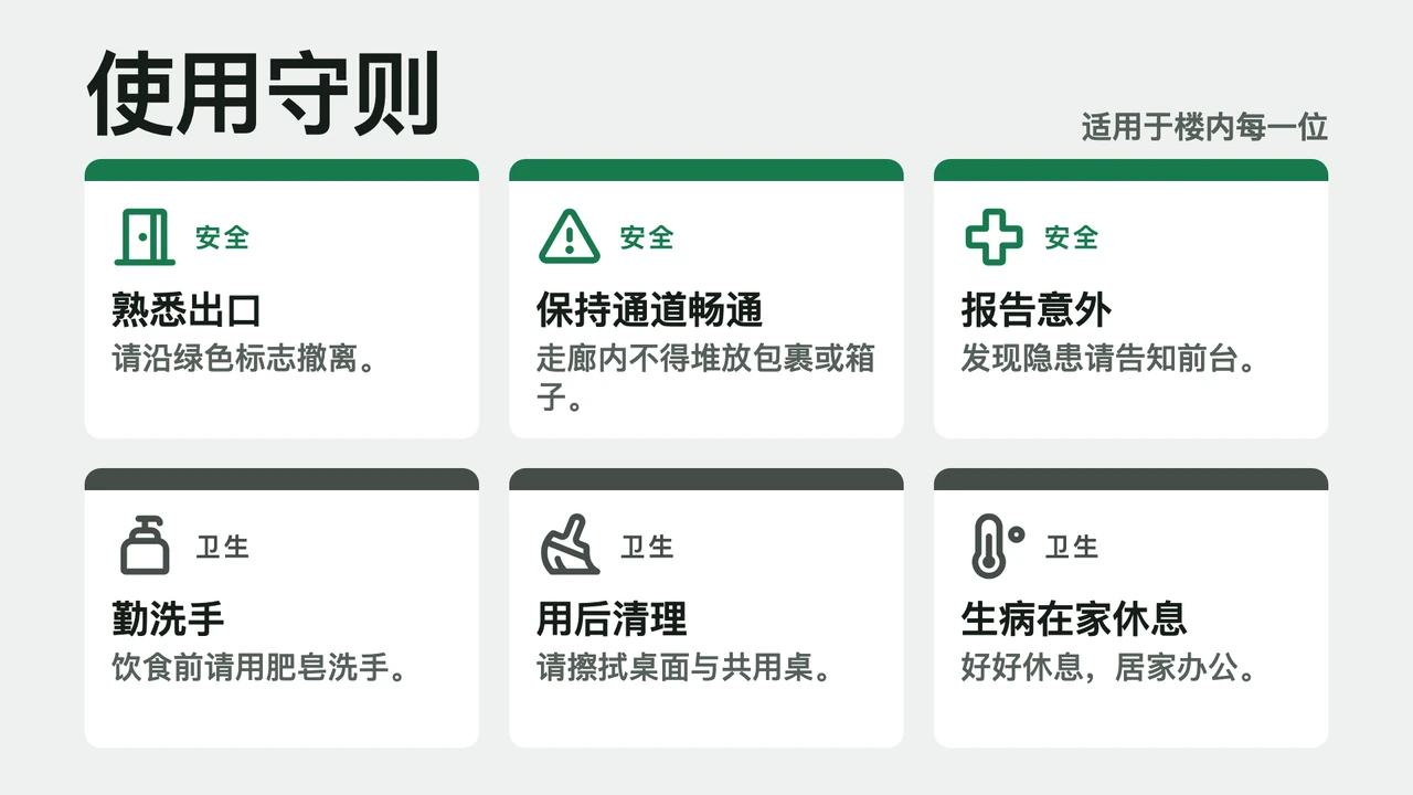 六张守则卡片