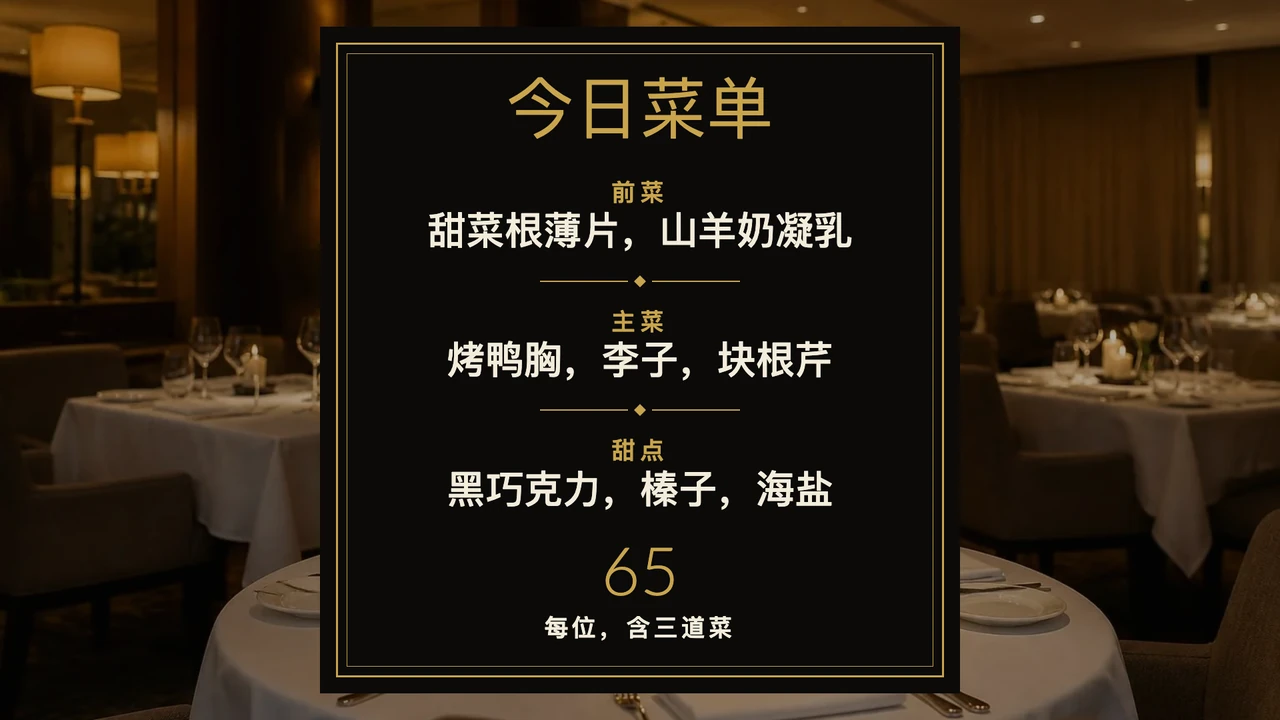 固定套餐菜单卡
